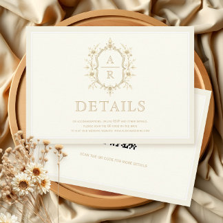 Sepia crest monogram vintage ivory wedding details enclosure card