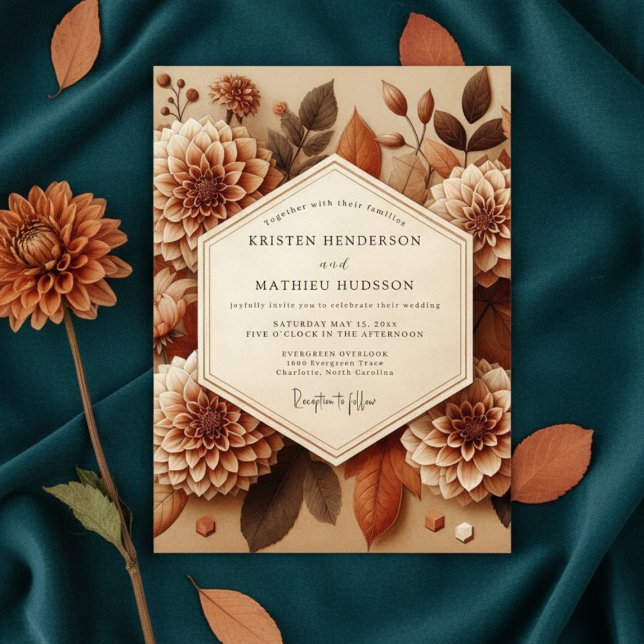 Sepia Dahlia Autumn Romance Wedding Invitation (Creator Uploaded)
