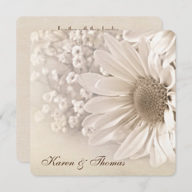Sepia Daisy Wedding Invite (Front/Back)
