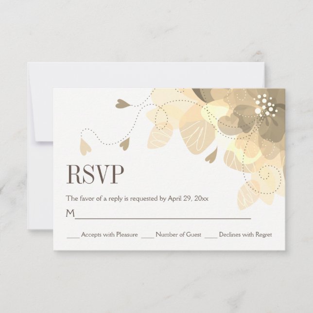 Sepia delicate fall flowers floral wedding RSVP (Front)