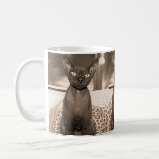 Sepia Devon Rex Cat mug. Coffee Mug (Left)
