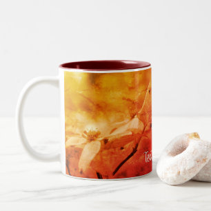 Sepia Dogwood Floral Art Personalised Two-Tone Coffee Mug