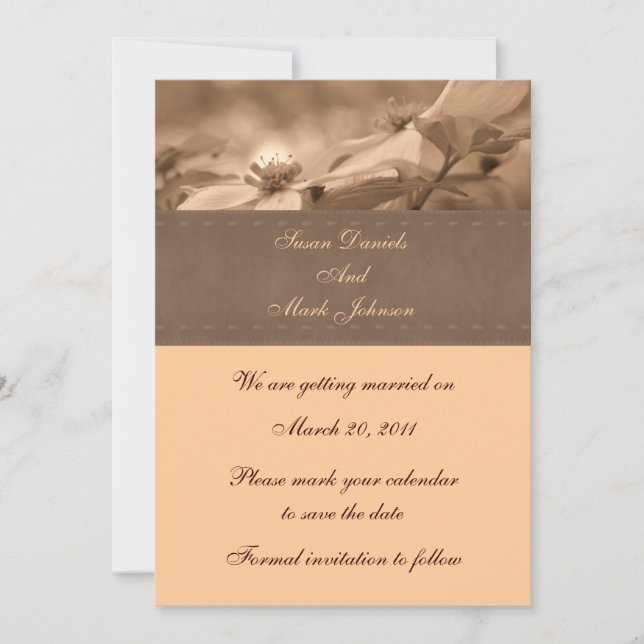 Sepia Dogwood Floral Wedding Save The Date Invitation (Front)