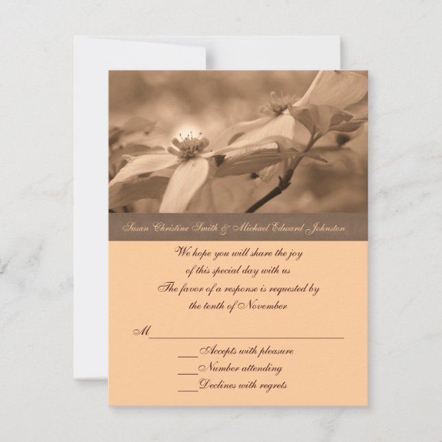 Sepia Dogwood Wedding  RSVP Card (Front)