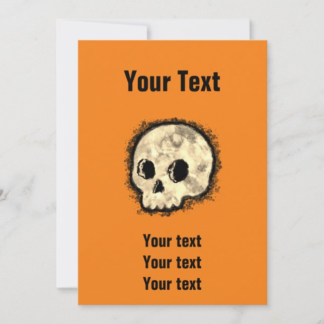Sepia Dotted Halftone Skull Watercolor Halloween   Invitation (Front)