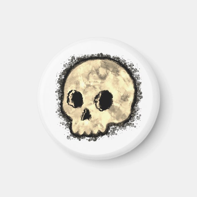 Sepia Dotted Halftone Skull Watercolor Magnet (Front)
