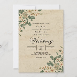Sepia Earthy Floral Corner Wedding Invitation
