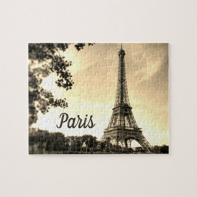 Sepia Eiffel Tower Paris Europe Travel Photo Jigsaw Puzzle (Horizontal)