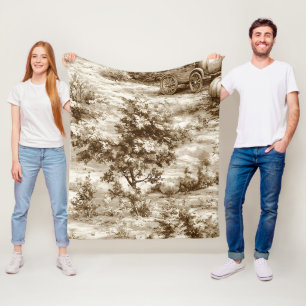 Sepia Farmhouse Pumpkin Toile Harvest Pattern Fleece Blanket