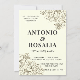Sepia Filter Flowers Vintage Illustration Wedding Invitation