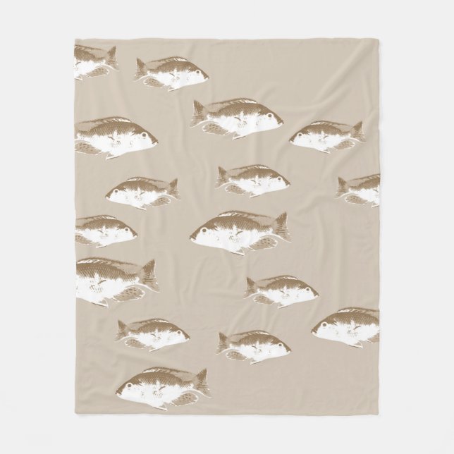 Sepia fish fleece blanket (Front)