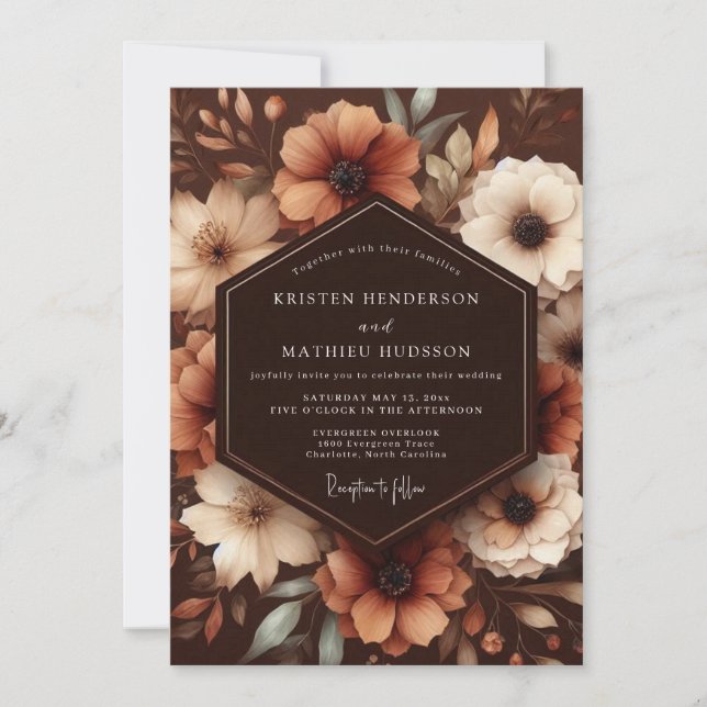 Sepia Floral Autumn Wedding Invitation (Front)