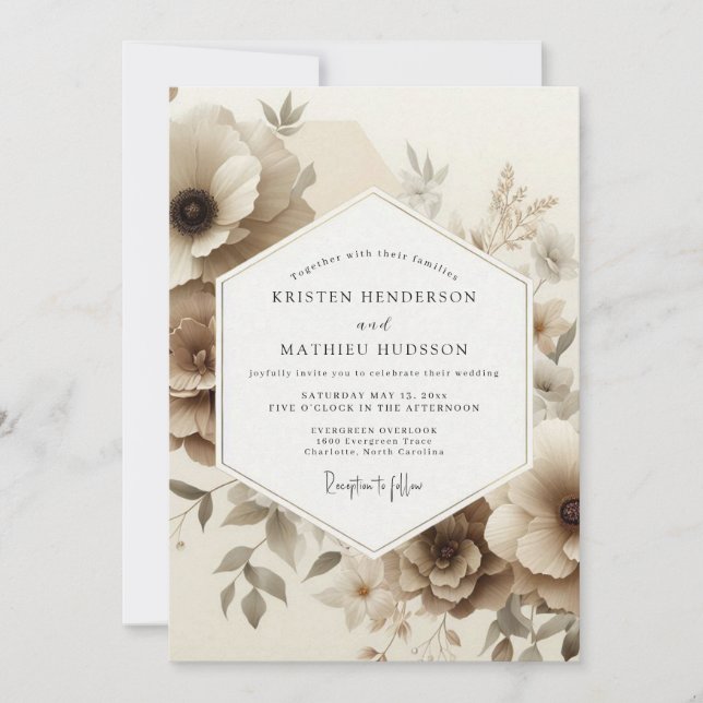 Sepia Floral Romance Wedding Invitation (Front)