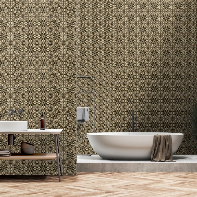 Sepia Floral Tiles Wallpaper (Bathroom)