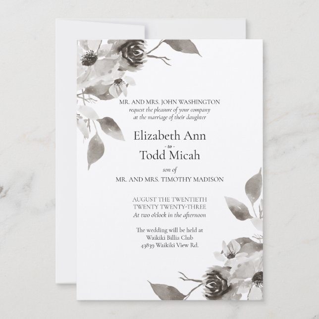Sepia Floral Watercolor Wedding Invitation (Front)