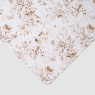 Sepia Florals on White Boho Baby Shower Tissue Paper