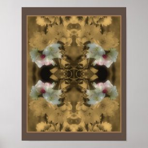 Sepia Flower Blossoms Partial Colour Abstract Poster