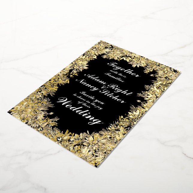 Sepia Flower Boarder on Black Wedding Invitation (Rotated)