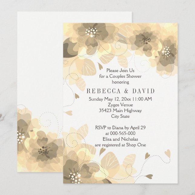 Sepia flowers floral fall wedding couples shower invitation (Front/Back)