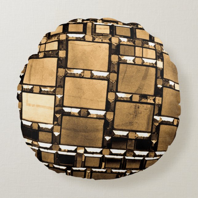 Sepia Geometric Mirror Pattern Round Cushion (Front)