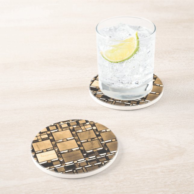 Sepia Geometric Mirrors Pattern Coaster (Side)