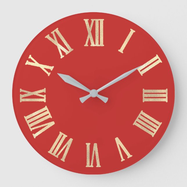 Sepia Gold Red Vivid Metallic Silver Roman Numbers Large Clock (Front)