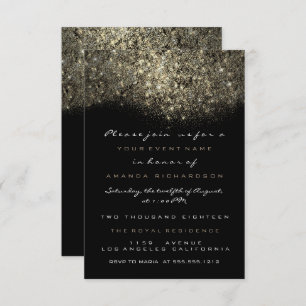 Sepia Gold Sparkly Glitter Black Invitation