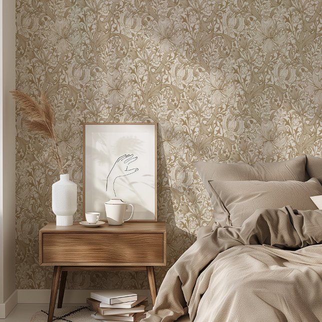 Sepia Golden Lilies Peel & Stick William Morris Wallpaper (Creator Uploaded)