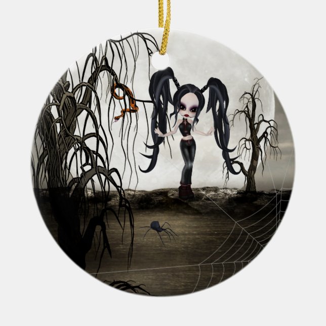 Sepia Goth Girl Ceramic Tree Decoration (Front)