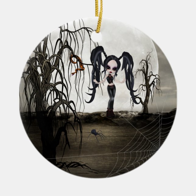 Sepia Goth Girl Ceramic Tree Decoration (Front)