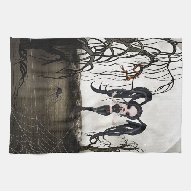 Sepia Goth Girl Tea Towel (Horizontal)