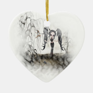 Sepia Goth Girl Vignette Ceramic Tree Decoration