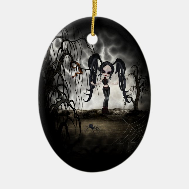 Sepia Goth Girl Vignette Ceramic Tree Decoration (Front)