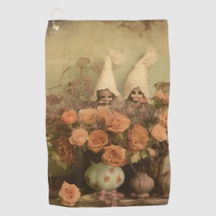 Sepia Gothic Witch with Pumpkins and Autumn Roses Golf Towel