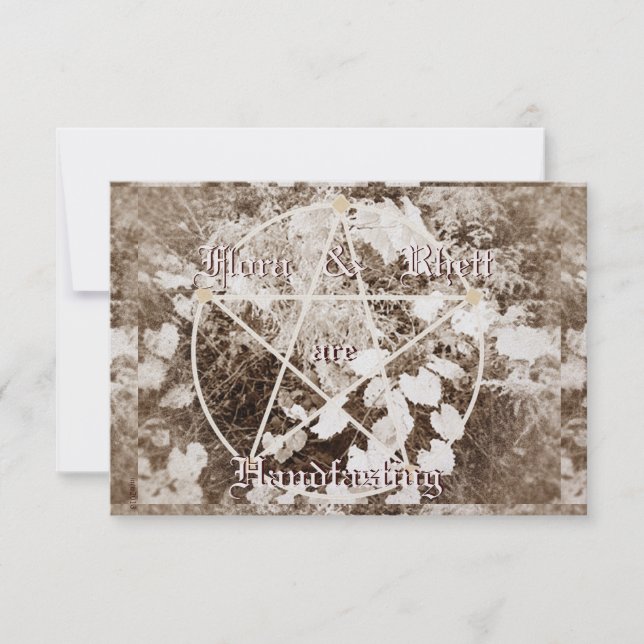 Sepia Grapevine Wedding/Handfasting Pentacle Trad. Invitation (Front)