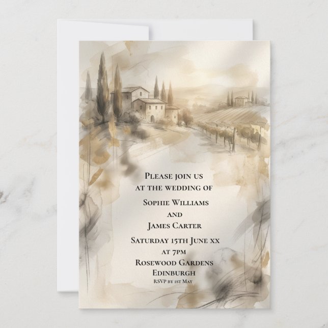 Sepia Highland Landscape Wedding Invitation (Front)