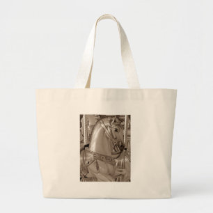 Sepia Horse Large Tote Bag