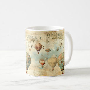 Sepia Hot Air Balloon Antique Map Coffee Mug