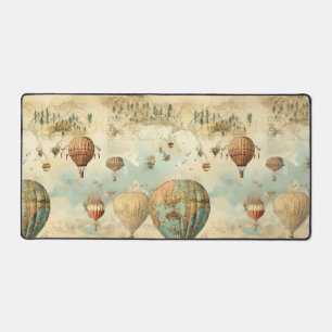 Sepia Hot Air Balloon Antique Map Desk Mat