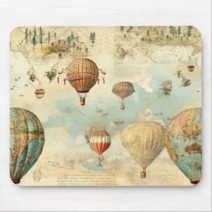 Sepia Hot Air Balloon Antique Map Mouse Pad