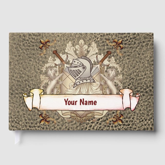 Sepia knight Shield surname Guest Book (Front)