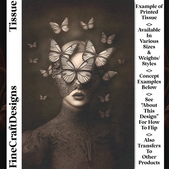Sepia Lace & Butterflies Blindfold CR7 Decoupage Tissue Paper (Creator Uploaded)