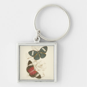 Sepia Leaves with Colourful Butterflies Key Ring