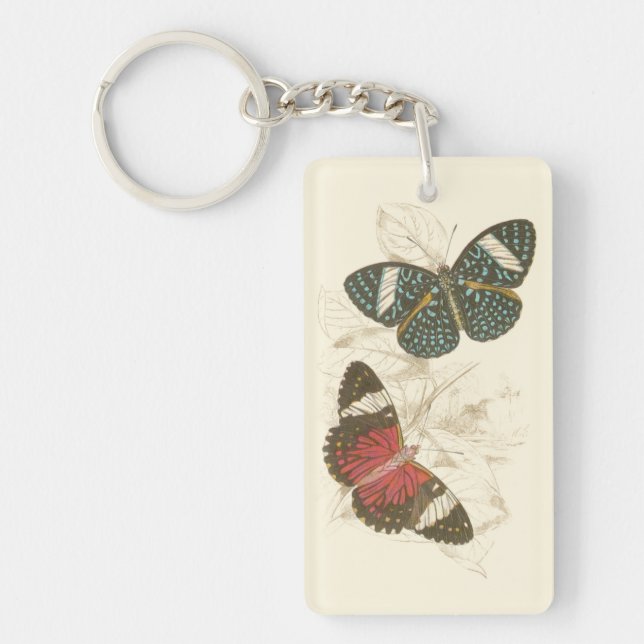 Sepia Leaves with Colourful Butterflies Key Ring (Front)