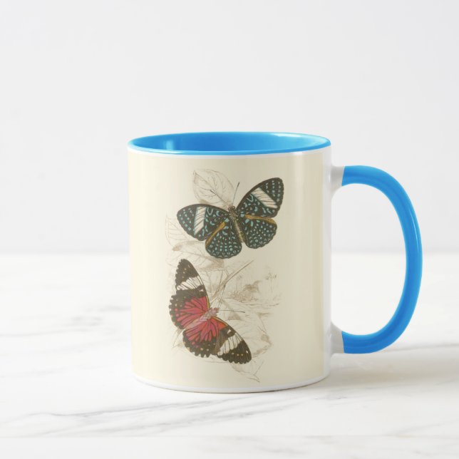 Sepia Leaves with Colourful Butterflies Mug (Right)
