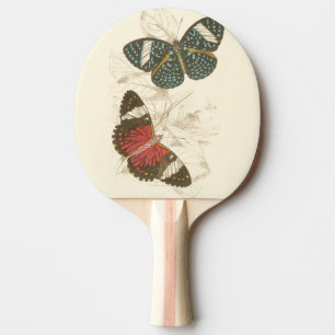 Sepia Leaves with Colourful Butterflies Ping Pong Paddle