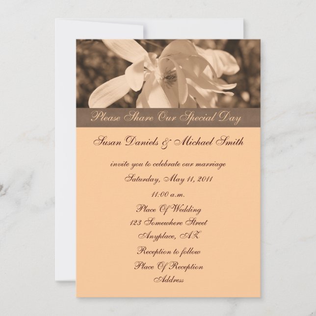Sepia Magnolia Flower Wedding  Invitation (Front)