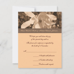 Sepia Magnolia Flower Wedding RSVP Card