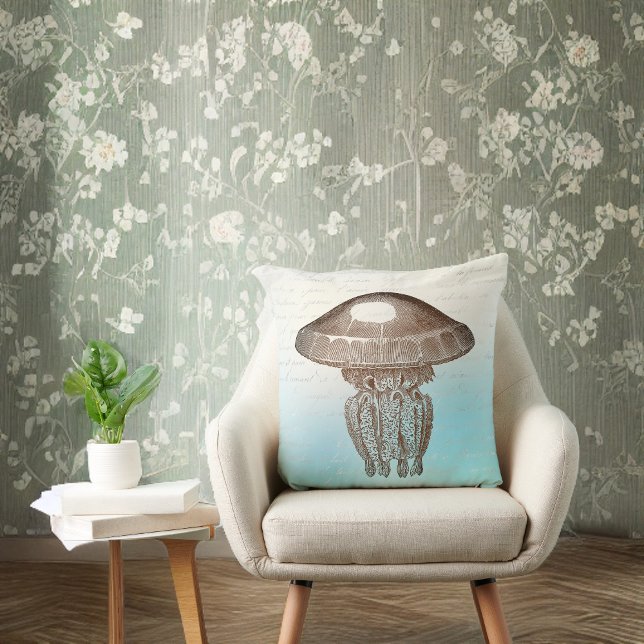 Sepia Man O War on Sky Blue and White with Writing Cushion (Creator Uploaded)