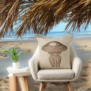 Sepia Man O War on Solid Tan Background Cushion